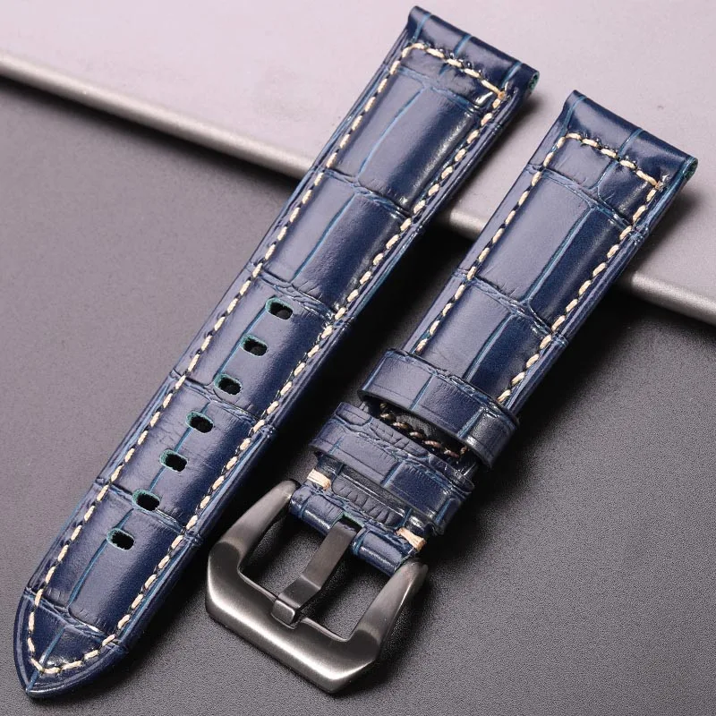 DUTRIEUX Gennuine Leder Uhr Band 5 Farben Krokodil Muster Frauen Männer 20mm 22mm 24mm Strap mit Silber Schwarz stahl Schnalle Armband 6
