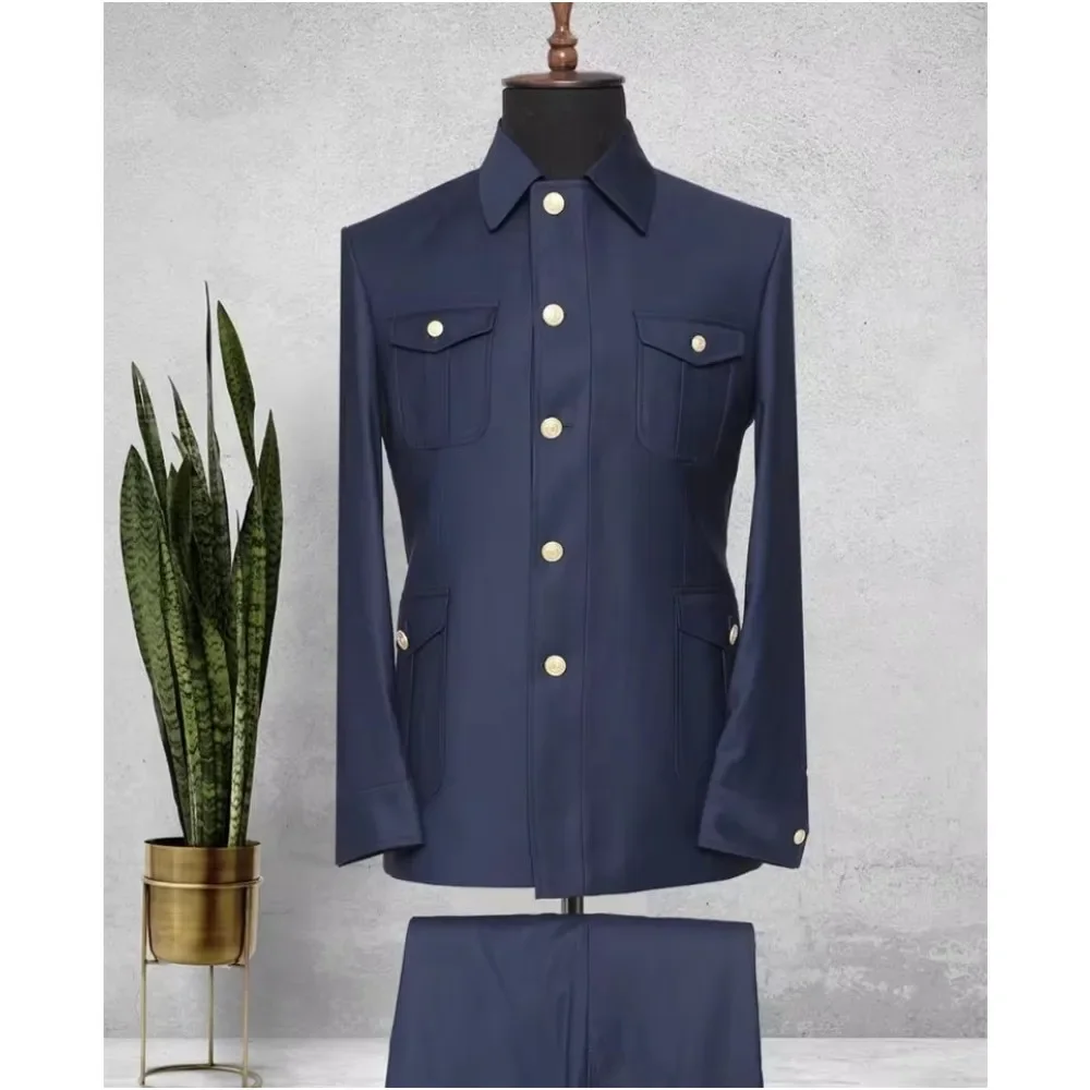 Safari Men Suits 2 Pieces Stand Collar Single Breasted Suits for Man Jacket with Pants Zhongshan Suit Wedding Tuxedos Groom - Image 4