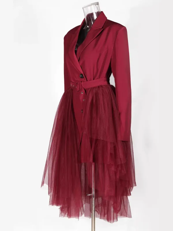 Elegant Mid-Length Tailored Jacket And Mesh  Skirt Set Women's Fashion Spring Design Sensation Slim Fit Long Sleeve Suit view 3