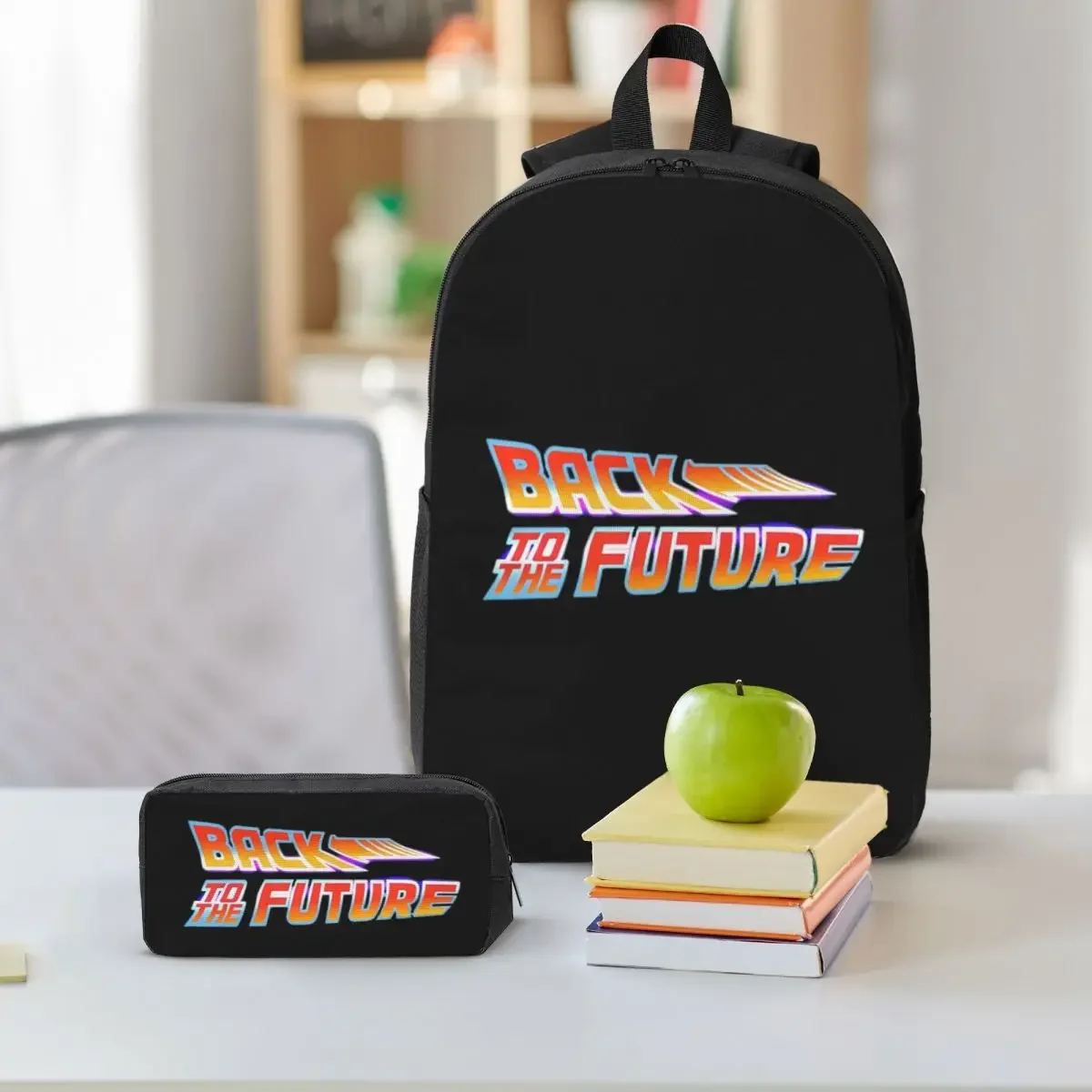 Back To The Future Movie Logo Backpack Boys Girls BookBag School Bag Shoulder Bags 3ps Insulated Lunch Bag Pencil Case