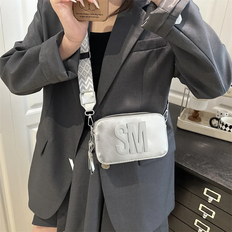 Chic SM Letter Camera Bags, Stylish Women’s Crossbody Small Square Purses with Wide Patterned Straps, Perfect for Daily Casual image 6