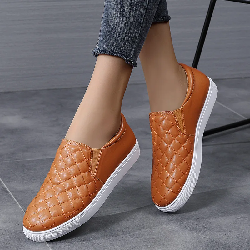 2023 scarpe da ginnastica in vera pelle piattaforma da donna scarpe da passeggio Casual scarpe da donna bianche Slip On Flats scarpe vulcanizzate in