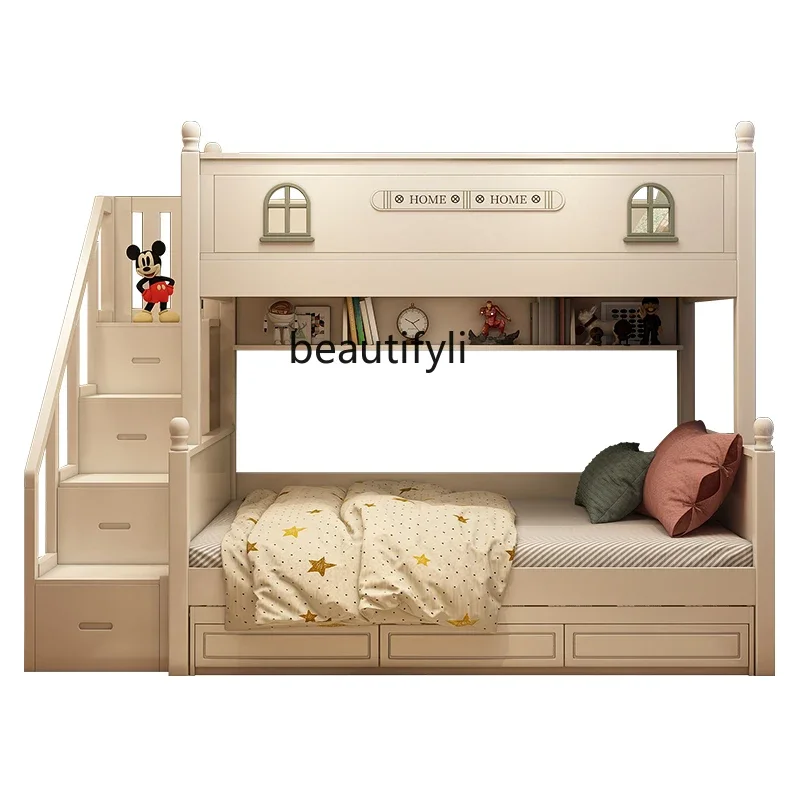 

Two-Layer Solid Wood Boy Girl Bed High and Low Bed Small Apartment Multi-Functional Combined Bed