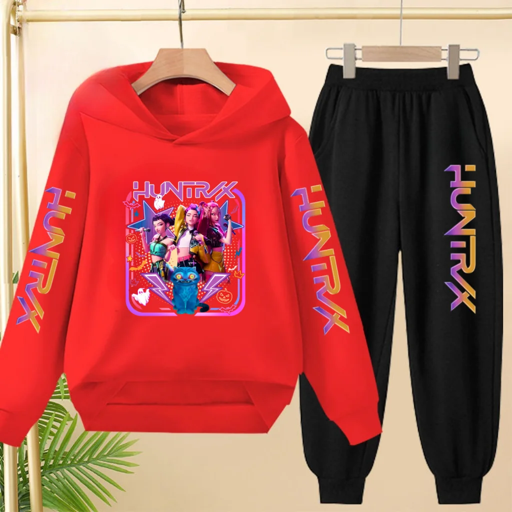 3-12 سن الأطفال ملابس خارجية الخريف الشتاء 2 قطعة مجموعة فتاة الكرتون خطابات طباعة هوديي بنطلون البلوز لطيف مقنعين رياضية