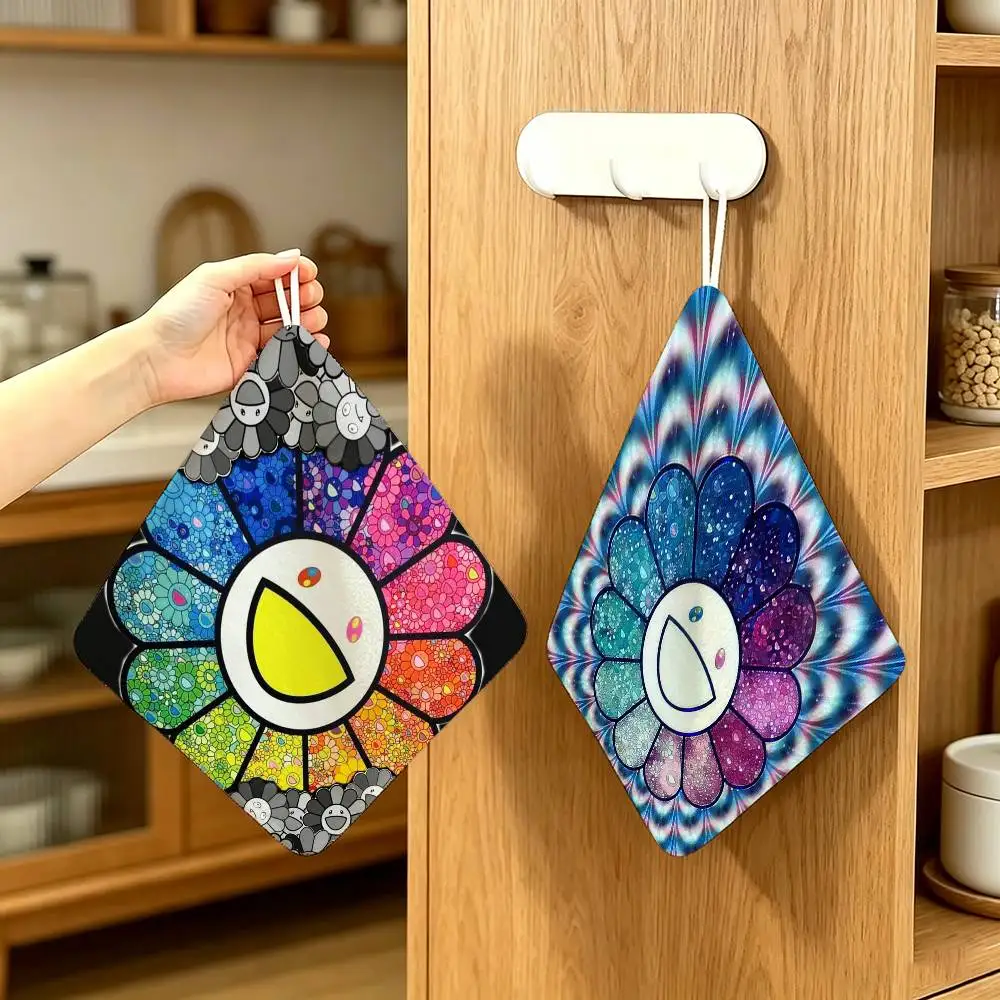 Flower T-Takashi Art M-Murakami Anime Polyester Hanging Kitchen Hand Towel Durable Wear Resistant  Versatile Use Throughout Home