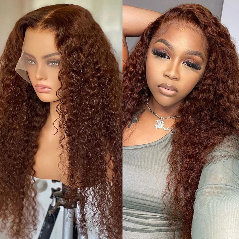 Perruque Lace Front Wig crépue bouclée sans colle, cheveux de bébé, brun 26 amaran, préplumée, densité 180%, température de chaleur 03, perruque synthétique