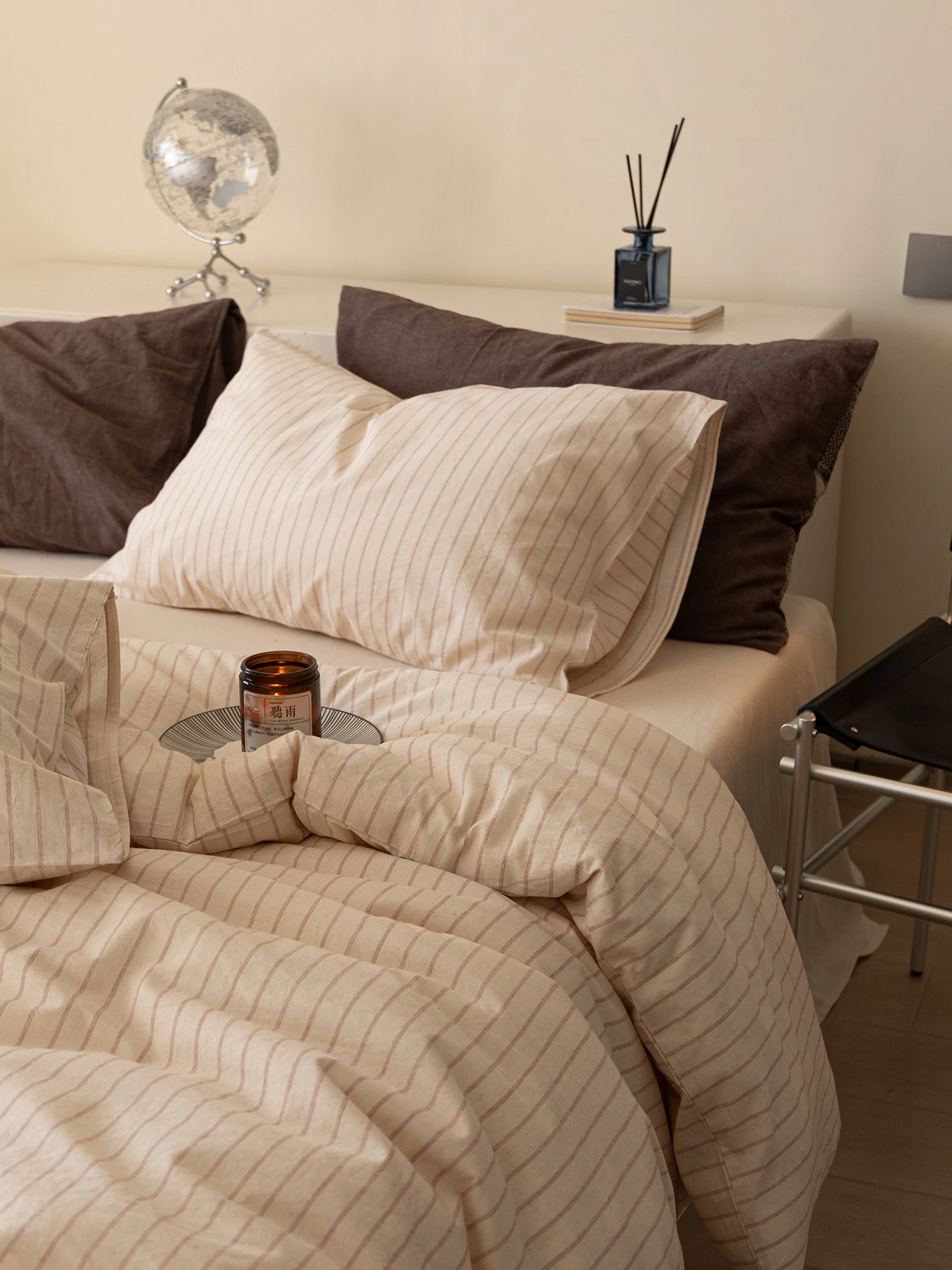 Simple Style Striped Color Woven Cotton Linen Bed Sheet Set Four Seasons Universal Bedding Set Single Piece Cotton Linen Duve...
