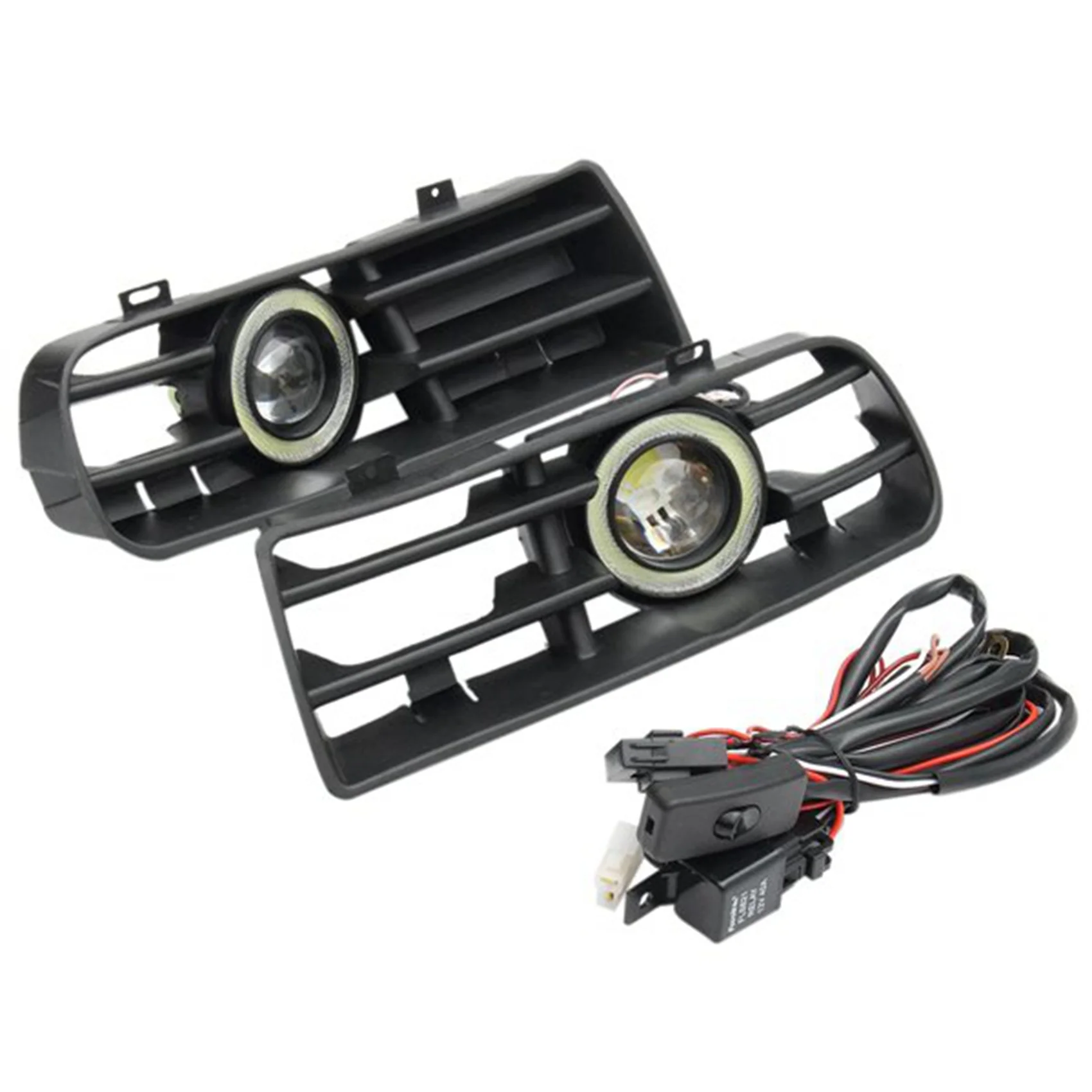 1Pair Angel Eye Daytime Running Light Fog Lights Grille LED Lamp with Wire Kit for Volkswagen Golf MK4 1998-2004