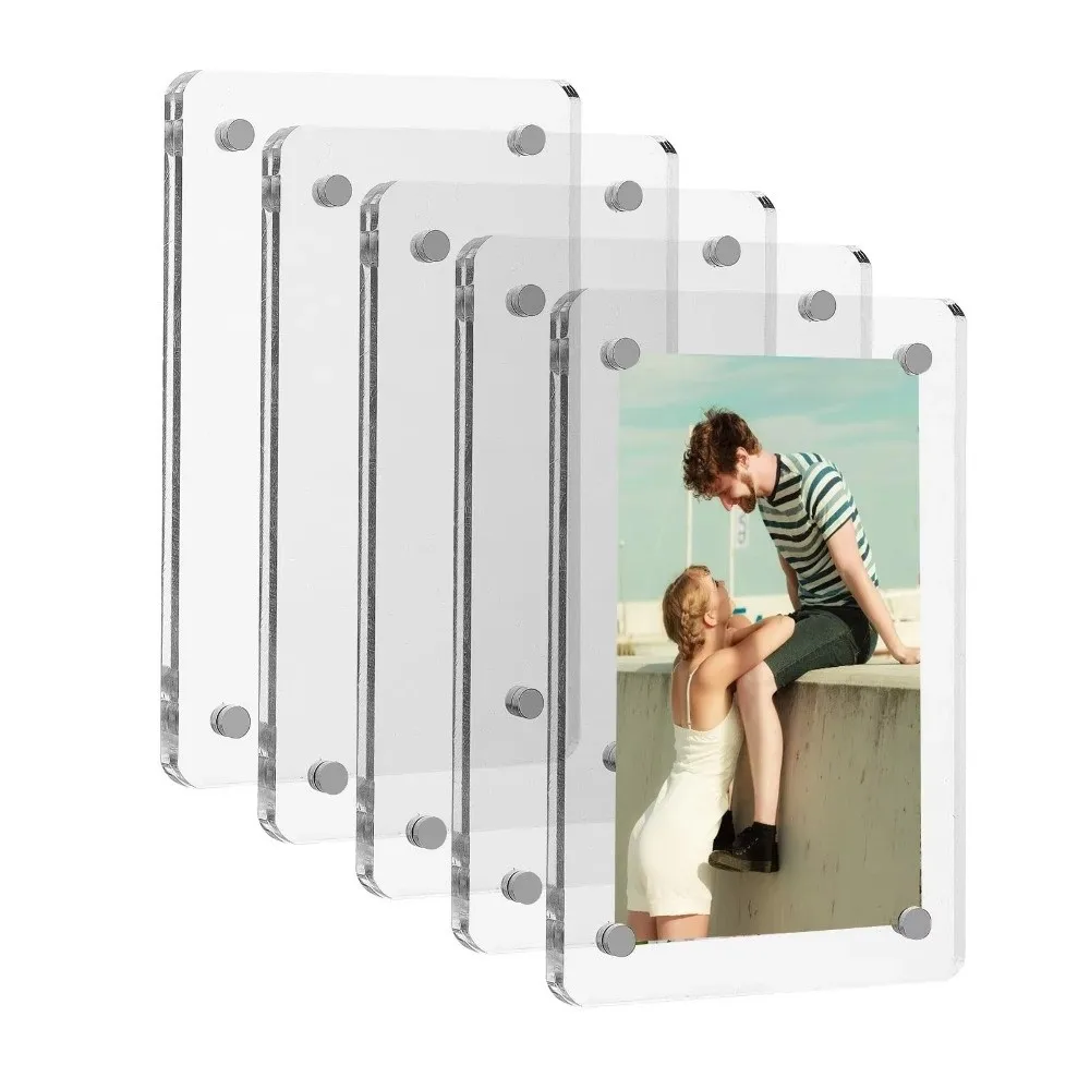 Double Sided Acrylic Magnetic Photo Frame Transparent Rectangular Fridge Magnetic Photo Frame Clear Magnetic Frame Home Decor
