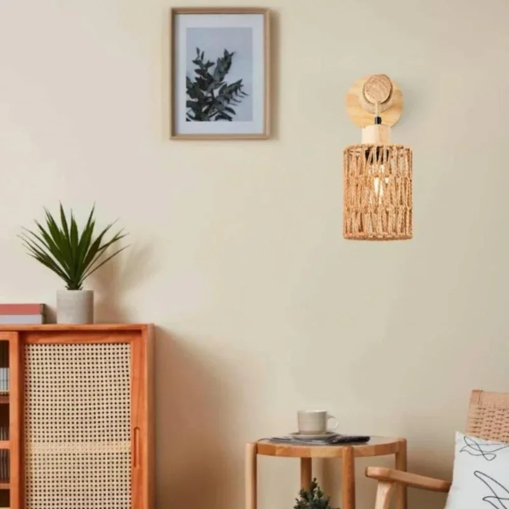 JOYINLED Chinese Style Wall Light Decoration Creative Handmade Weaving Craft Wall Lamp LED Paper Rope for Home Kitchen Lighting