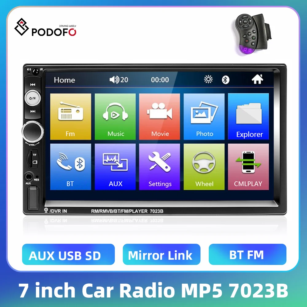 Podofo 7'' 2 Din MP5 Radio Universal HD Touch Screen Car Radio Autoradio Multimedia Remote Control Car Stereo Digital Display