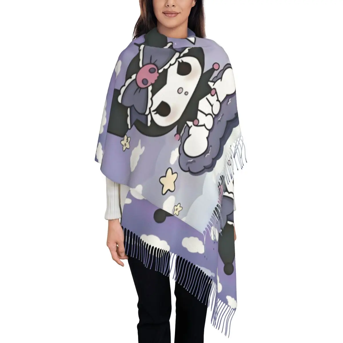 

Шарф с героями мультфильмов Sanrio Kuromi на заказ, женские и мужские зимние теплые шарфы, каваи, аниме, шали, накидки