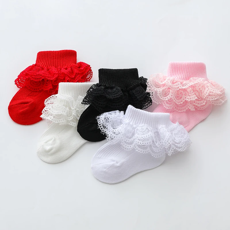 

0-12Months Newborn Baby Girls Boys Cotton Socks Cute Eyelet Frilly Lace Baptism Socks Birthday Gift for Infants Accessories