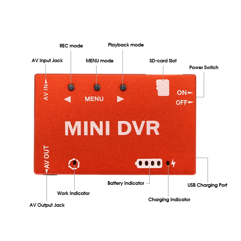 高品質のミニFpv dvr/fpvレコーダー,nsc/手動スイッチ付き,内蔵バッテリー,マイクロUSBインターフェース,fpvドローン用の多言語ケーブル