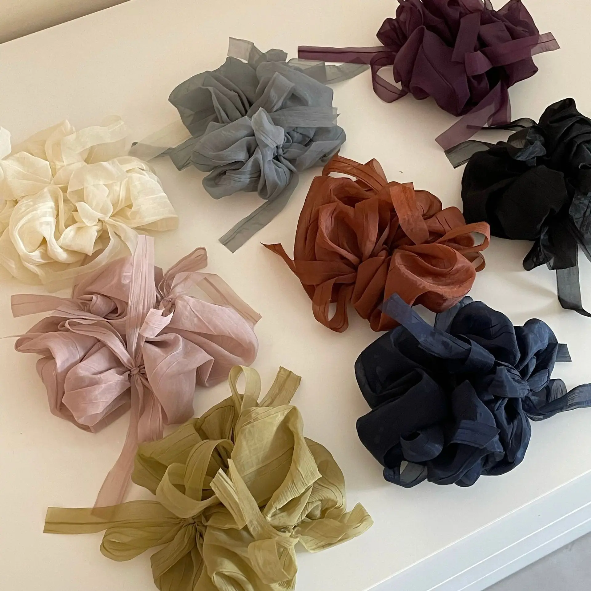 Elegant Gauze Ballet Style Lace-up Headband French Bow Pleated Large Intestine Hair Band Ponytail Hair Accessories New