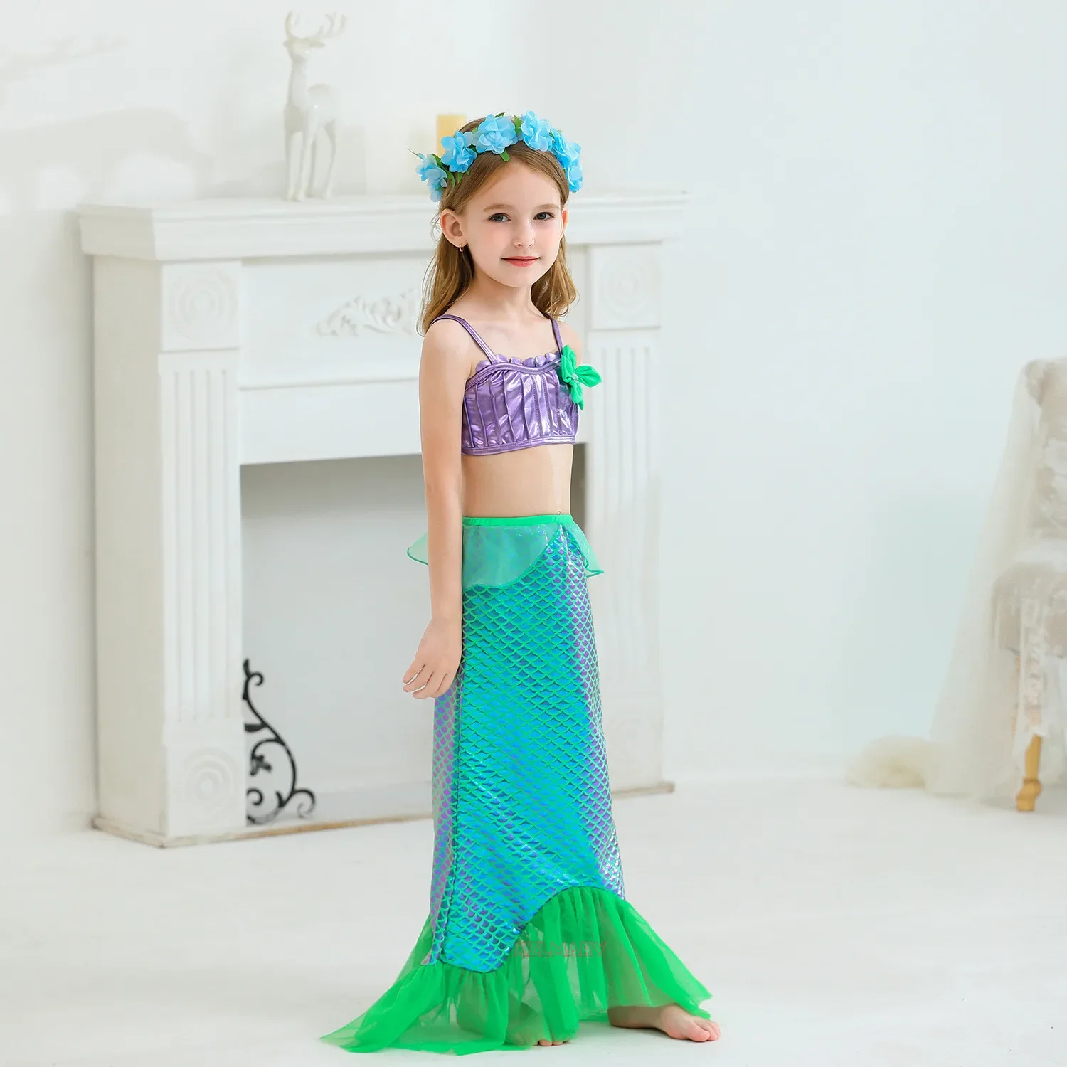 Girl's siren dress, Princess Ariel's birthday dress, Halloween dress