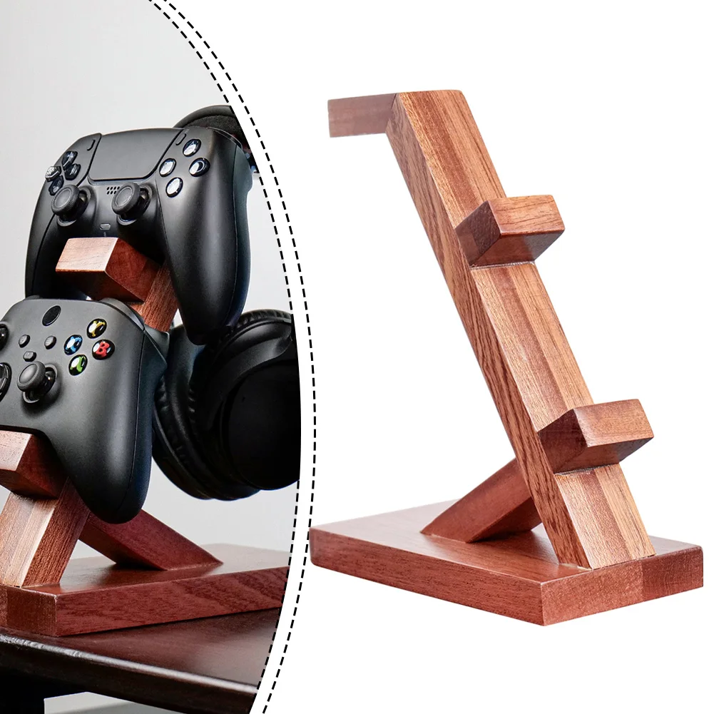 Wooden Controller Stand Headphone Holder For Gamers Stylish GamePad Solid Wood Bracket 3 Layers Storage Rack Game Accessories