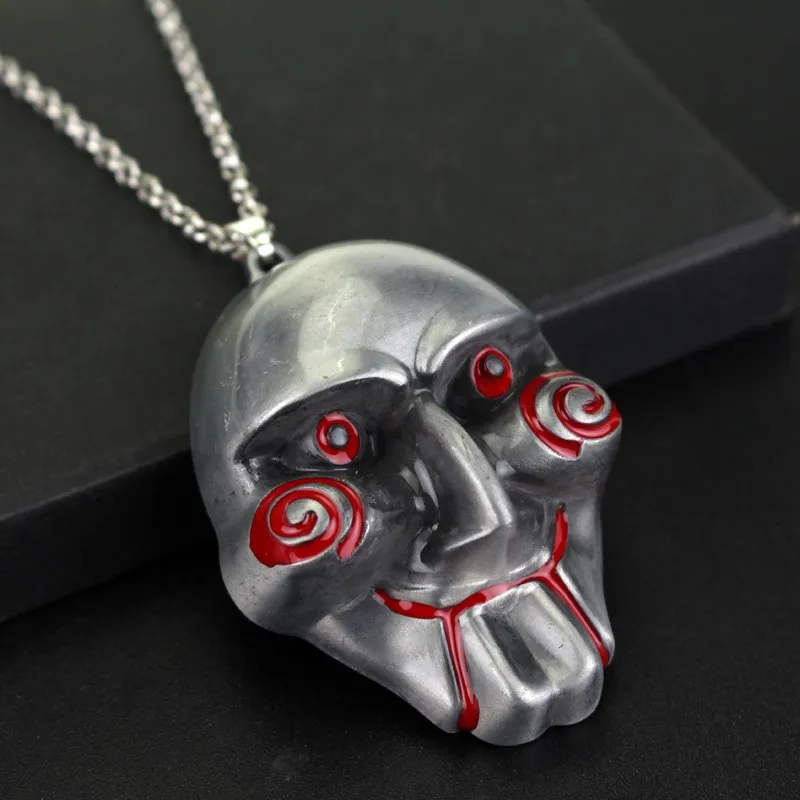 Horror Movie Mask Necklace Saw Theme Original Color Metal Pendant Jewelry Accessories Women Men Gifts For Birthday Festival