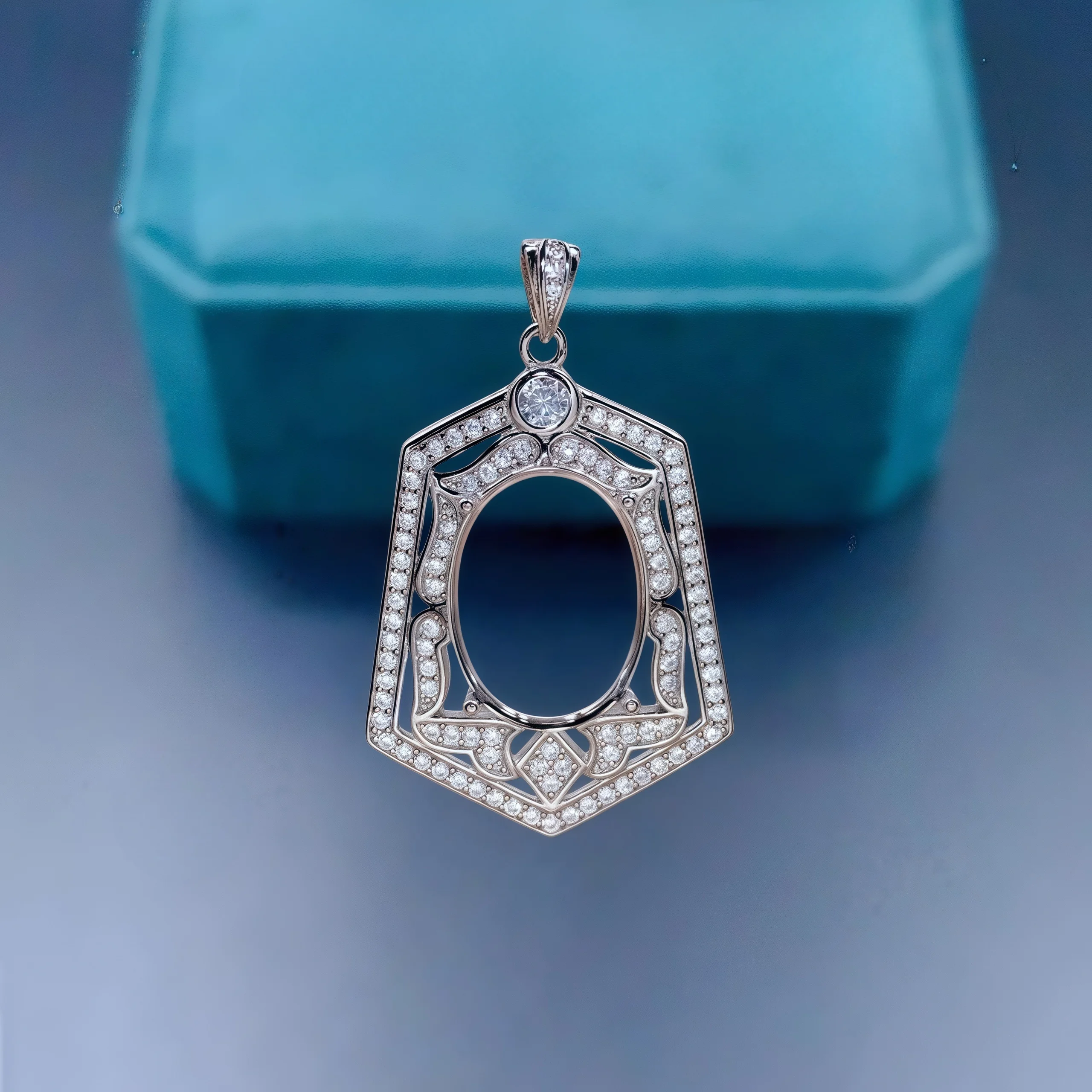 

L S925 Sterling Silver Empty Holder Pendant Settings 12*16mm Ellipse Stone Fine Charm DIY Jewelry Zircon Design for Woman