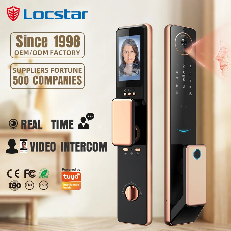 Tuya Golden Video 3d Face Recognition Finger Smart Door Lock Wifi For Aluminum Door