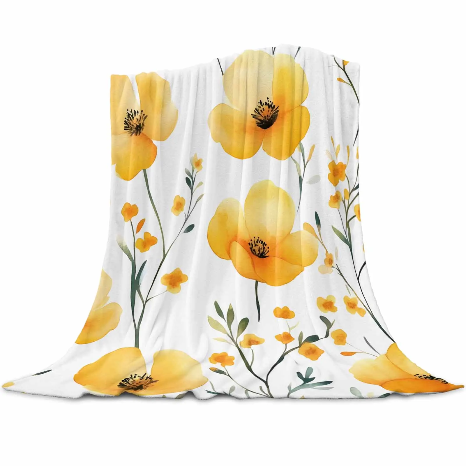 

Yellow Flower Herb Leaves Plant Luxury Throw Flannel Machine-washable Blankets for Sofa Couch and Bed