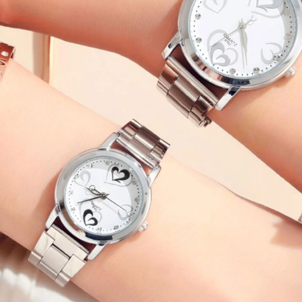 2 قطعة ساعات الأزواج حزام الصلب كوارتز ساعات المعصم مقاوم للماء عشاق الموضة هدية لعيد الحب أعياد الميلاد السنة الجديدة #4