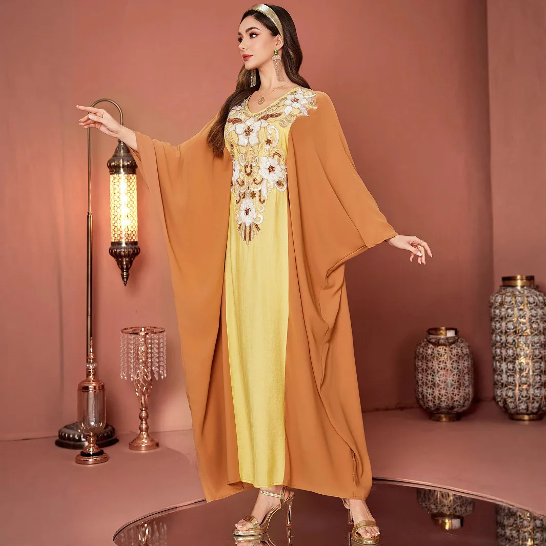 

Eid Muslim Dress Women Abaya Bat Sleeve Long Dresses Vestidos Largos Party Caftan Jalabiya Ramadan Dubai Arab Beading Long Robe