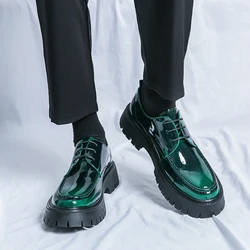 Men's casual trend thick soled leather shoes lace up Black versatile style Party Wedding outdoor men Hot selling Casual Shoes