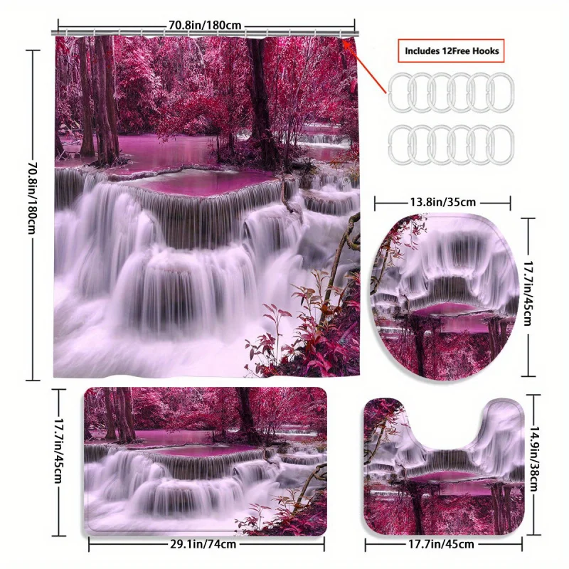 

4 шт. фиолетовые леса и водопады занавеска для душа подарок современный дом украшение для ванной комнаты занавеска и коврик для унитаза 3 шт.