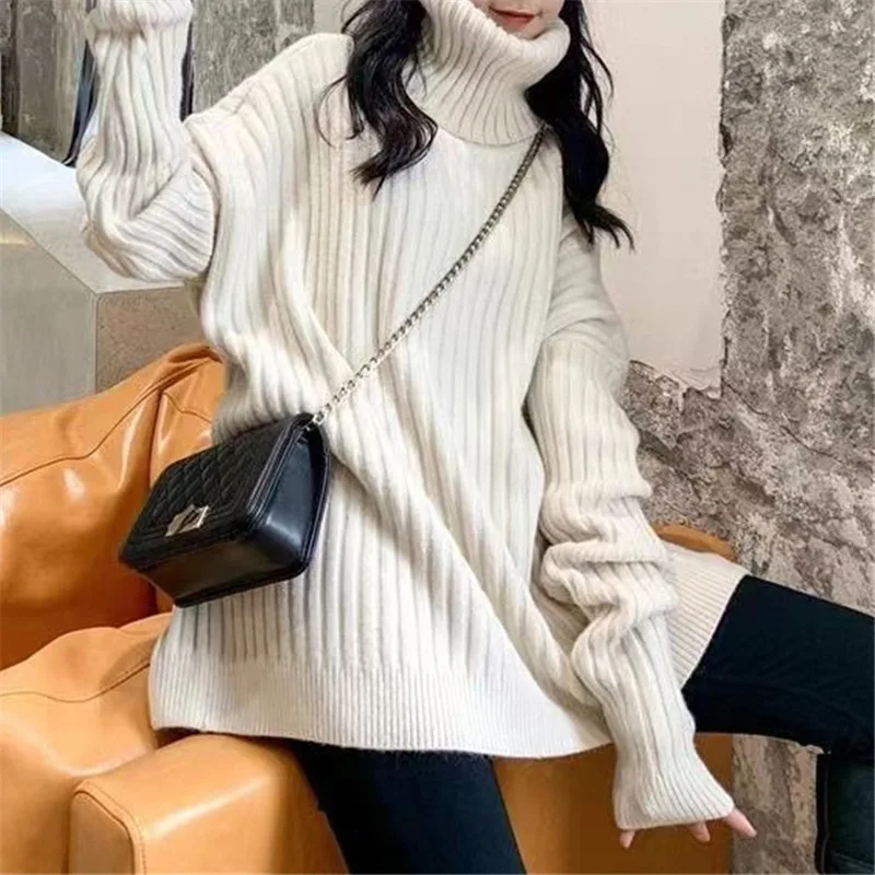 

Women's Outerwear Loose Casual Wear Fashionable Polo/turtle Neck Knit Pullover Sweater Thickened Solid Color Simple