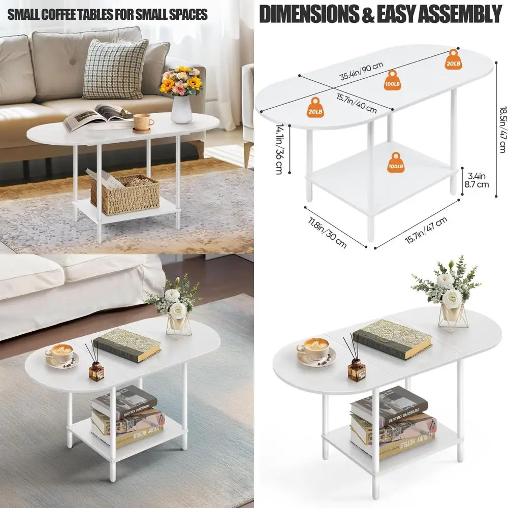 

Modern Oval Storage Coffee Table with Wooden Top for Living Rooms, Ideal for Small Spaces
