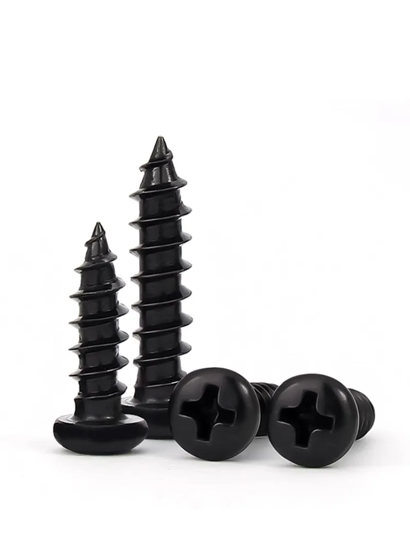 Саморезы по дереву из черной углеродистой стали с круглой головкой и крестообразным шлицем M3 * 6 M1 M1.2 M1.7 M2 M3 M4 Винты PA Винты для мебельного шкафа