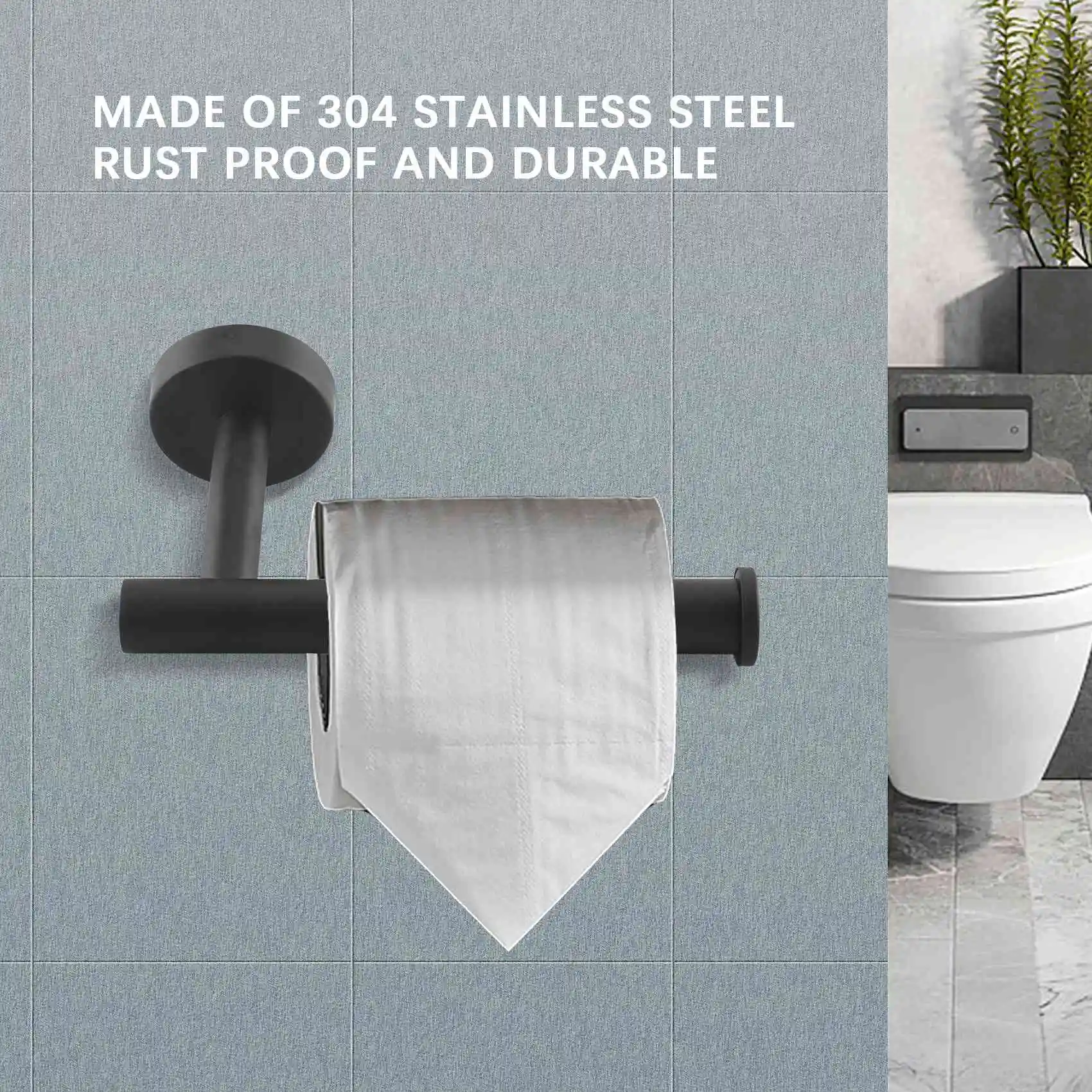 

Y42A-2Pcs Bathroom Hardware Black Towel Ring And Toilet Paper Holder Stainless Steel Bathroom Hand Towel Holder Towel