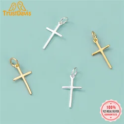 TrustDavis Real 925 Sterling Silver Fashion Faith Cross Charm Pendant Handmade DIY Accessories Fine Jewelry Wholesale HY421