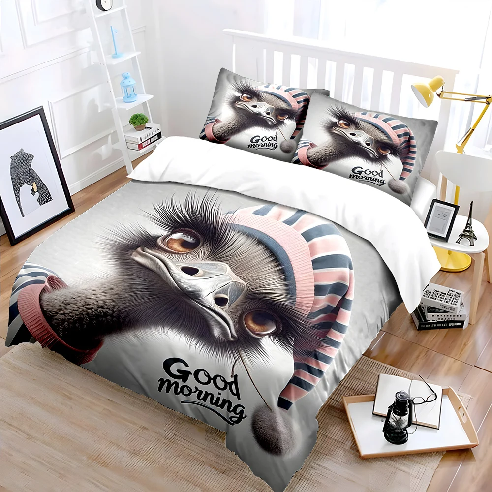 Ostrich with sleeping cap saying 