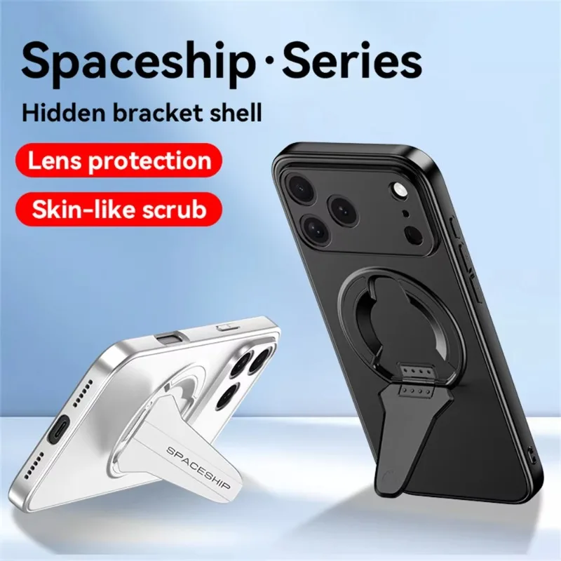 Newest Hidden Folding Stand Magnetic Phone Case For iPhone 17 16 15 14 18 Pro Max Luxury Lens Protection Solid Color Back Cover