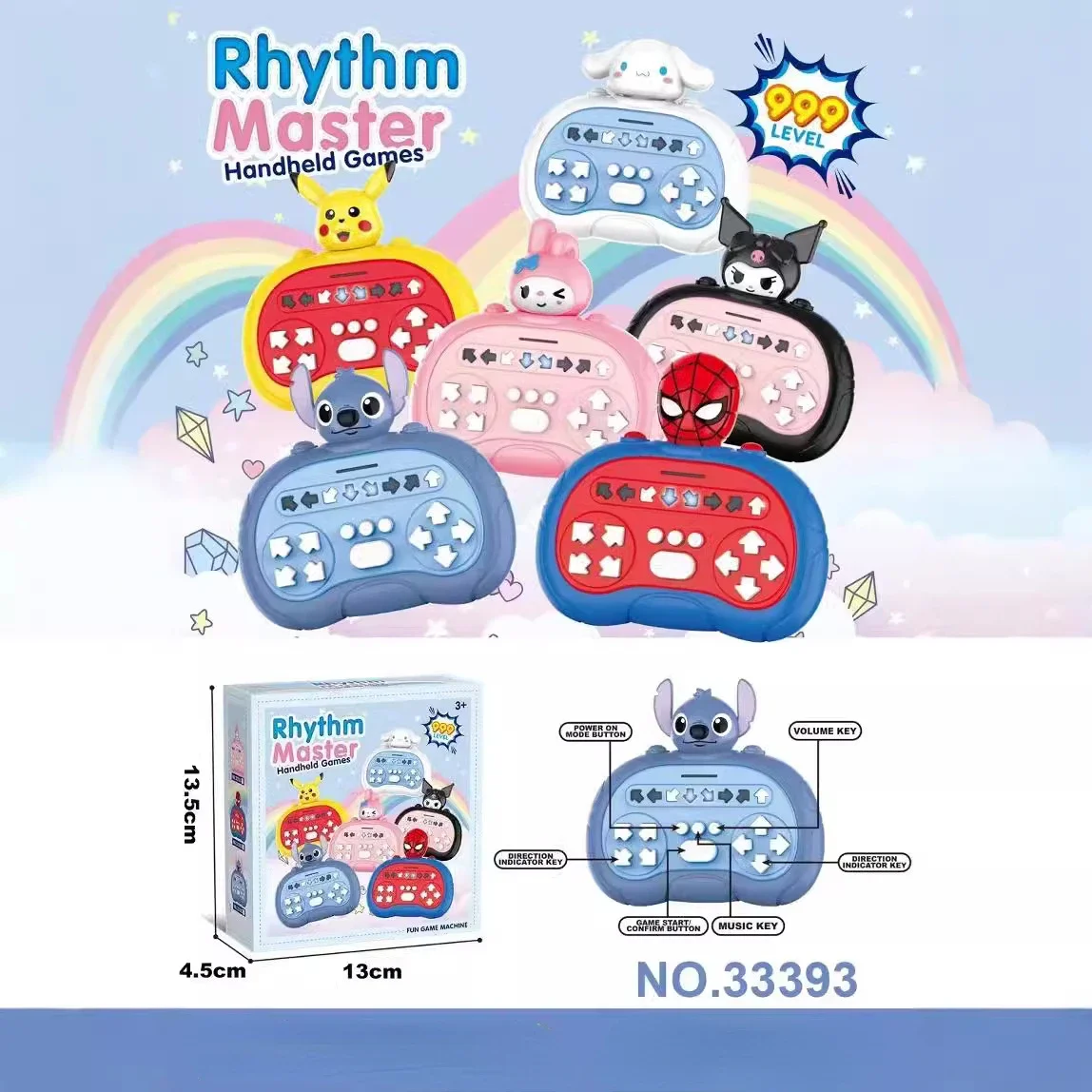 Music Rhythm Quick Push Game Kids Toys Electronic Finger Dance Handheld Game Machine Hand-eye Sensory Training Fidget Toys Gift