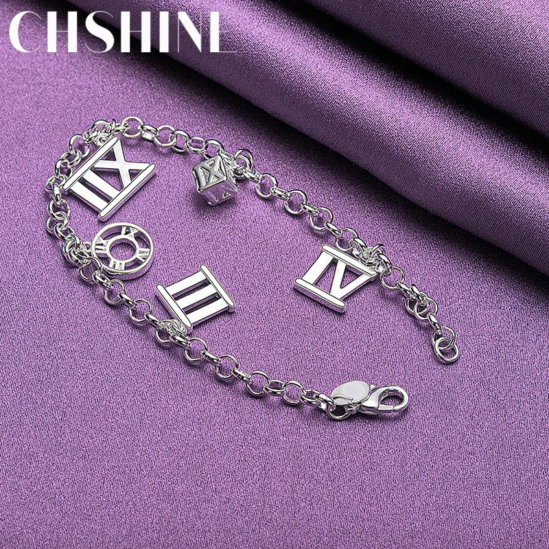 CHSHINE 925 Sterling Silver Round Square Roman Pendant Bracelet For Women Lovers Wedding Party Fashion Charm Jewelry Gifts