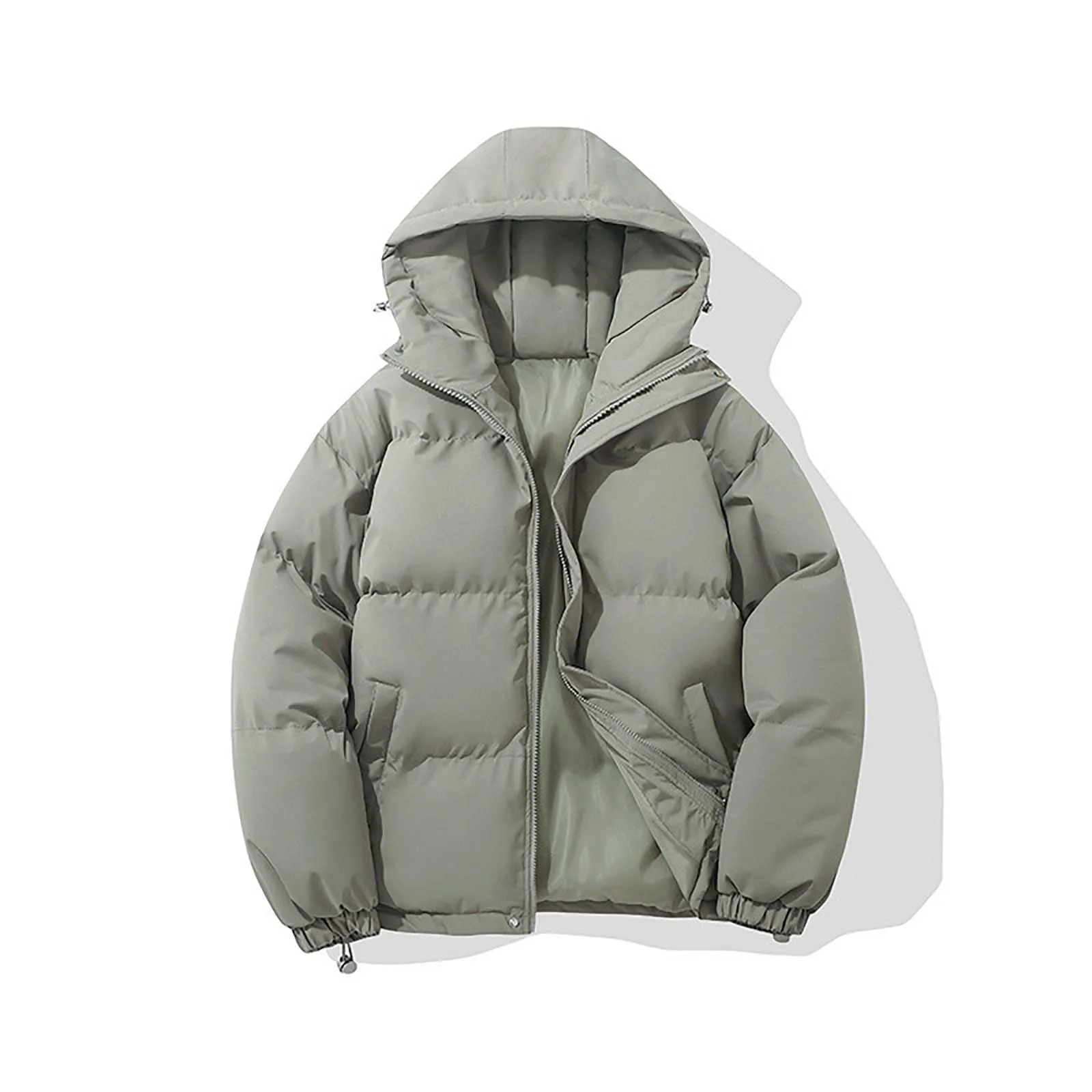 Mens Outdoor Down Jacket Coat Long Sleeve Turn Down Pocket Solid Color Good Quality Streetwear Hooded Male Zippered Coat