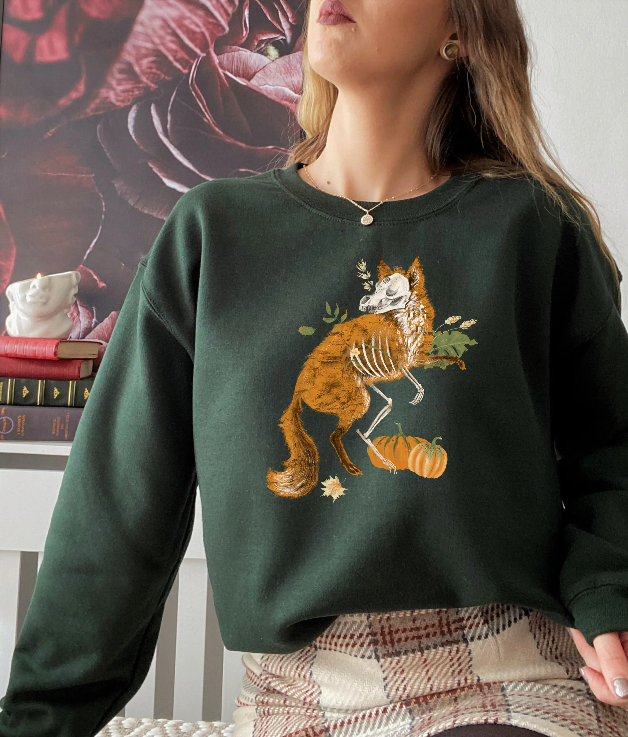 2024 Fashion Casual Outdoor Winter Female Sweatshirt Horror Fox Skeleton Vintage Women Sweater New Voguish Street Girl Tops