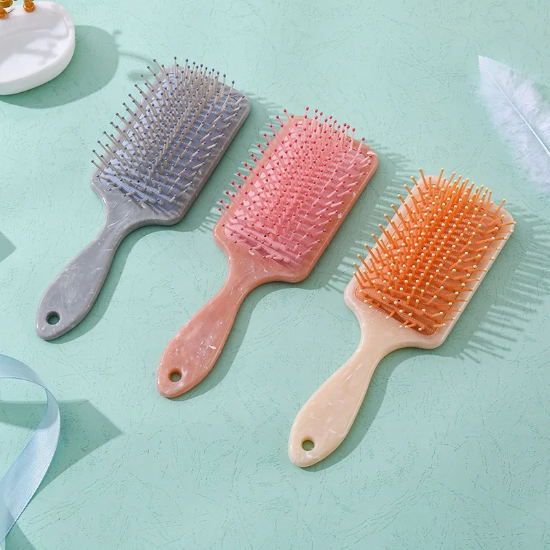 Marbled Print Detangling Paddle Brush Air Cushion Comb Square handle Head Massage Hair Comb