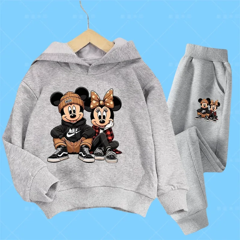 Anime Mickey Cartoon Printing Long Sleeve Pullovers Hoodie Pants Set Children Sportswear Boys And Girls Autumn Spring Streetwear