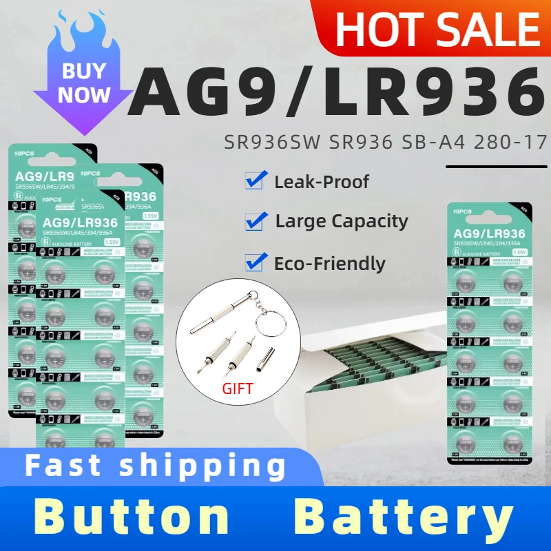 2-50PCS AG9 1.5V Alkaline Button Battery LR936 SR936SW 394 394A L936F Coin Cell For Calculator Toy Watch