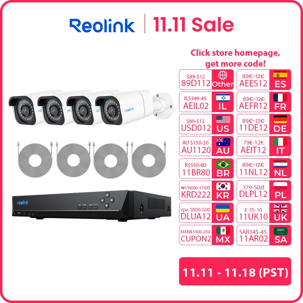 Reolink 4K Security Camera System 8MP 24/7 Recording PoE IP Cam CCTV Video Surveillance Camera NVR Kit RLK8-800B4 / RLK8-800D4