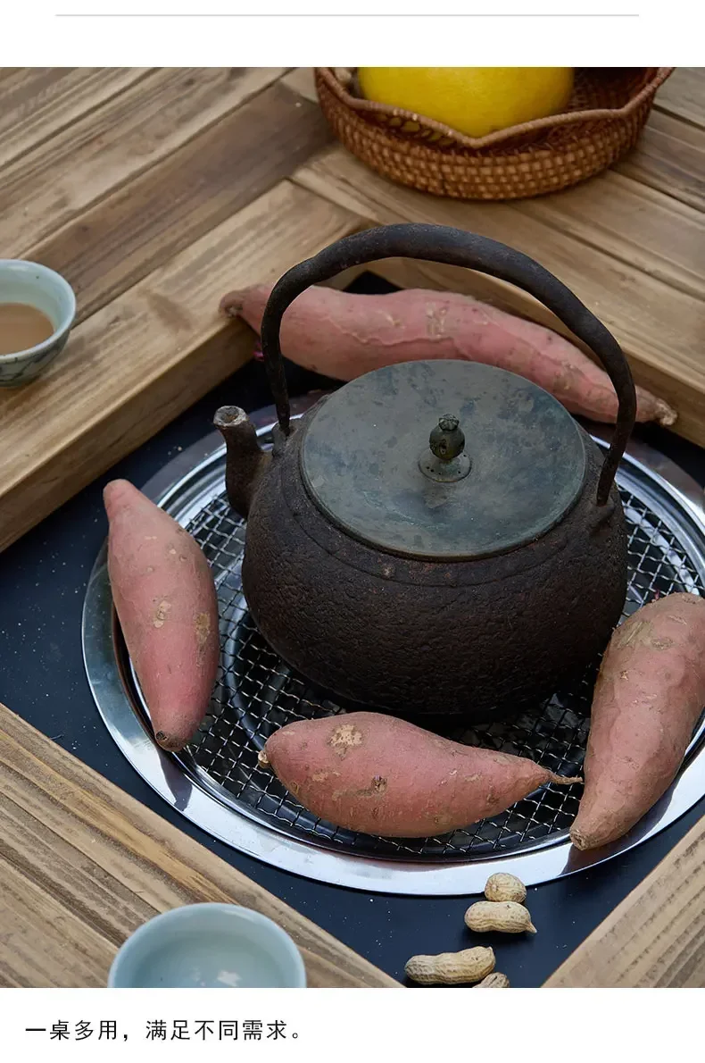 X18 Tavolino basso da balcone quadrato in legno massello per riscaldamento domestico, tavolino da caffè retrò a vento