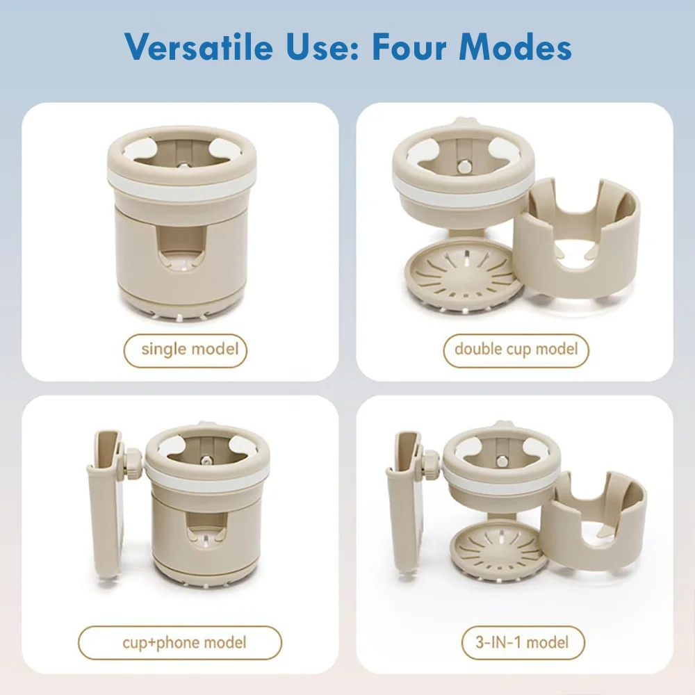 3 in 1 Bicycle Baby Stroller Cup Holder Non Slip 360° Rotation Coffee Holder Wheelchair Cart Phone Holder for Four Usage Modes