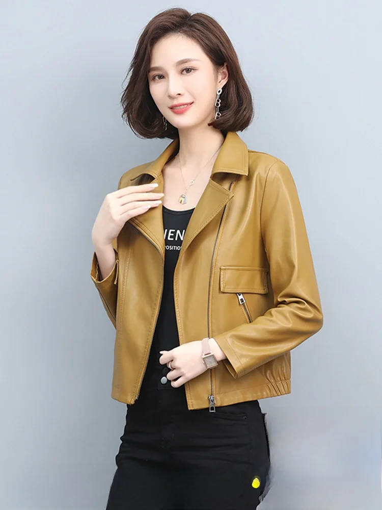 

Кожаный жакет Ning из натуральной кожи для женщин, весна-осень 2025, модный приталенный пиджак из телячьей кожи, трендовая верхняя одежда