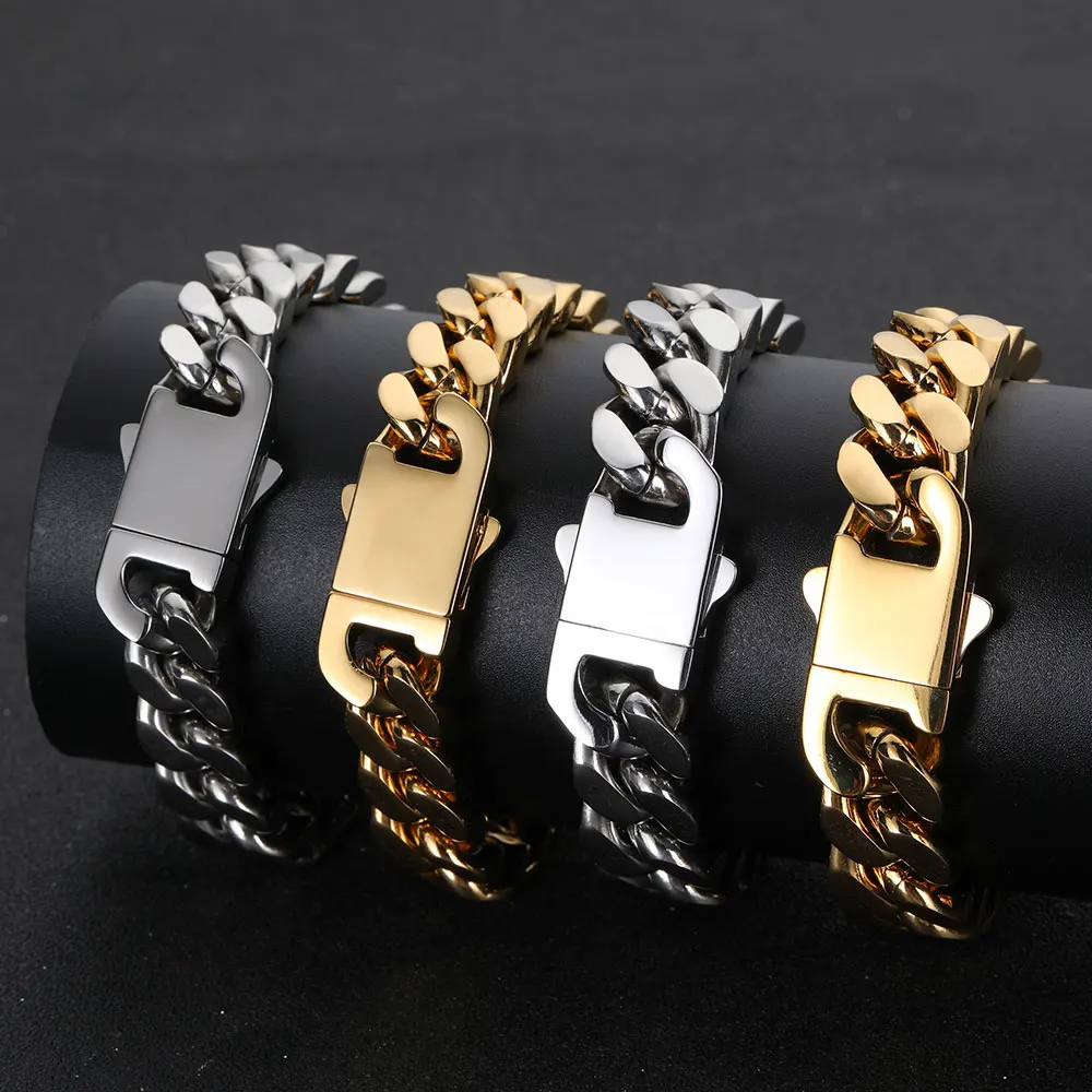 2022 Hip Hop Never Fade Jewelry Stainless Steel Miami Cuban Link Chain Bracelet For Men