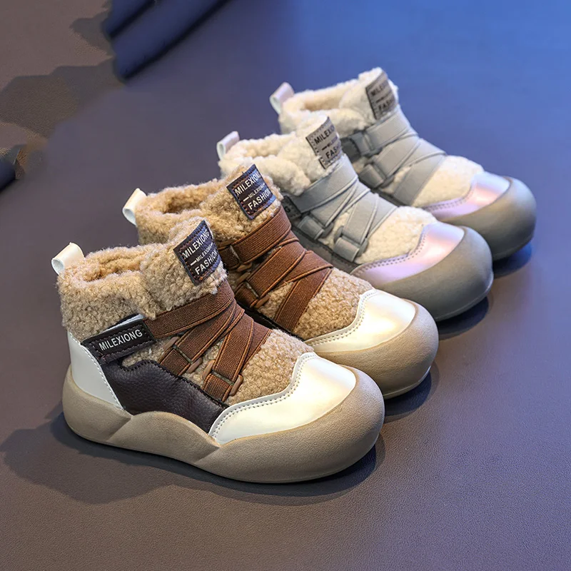 Faux Fur Winter Boots For Children Thick Warm Teenager Kid's Snow Boots Anti-slippery Padded Cotton Shoes For Boys Girls