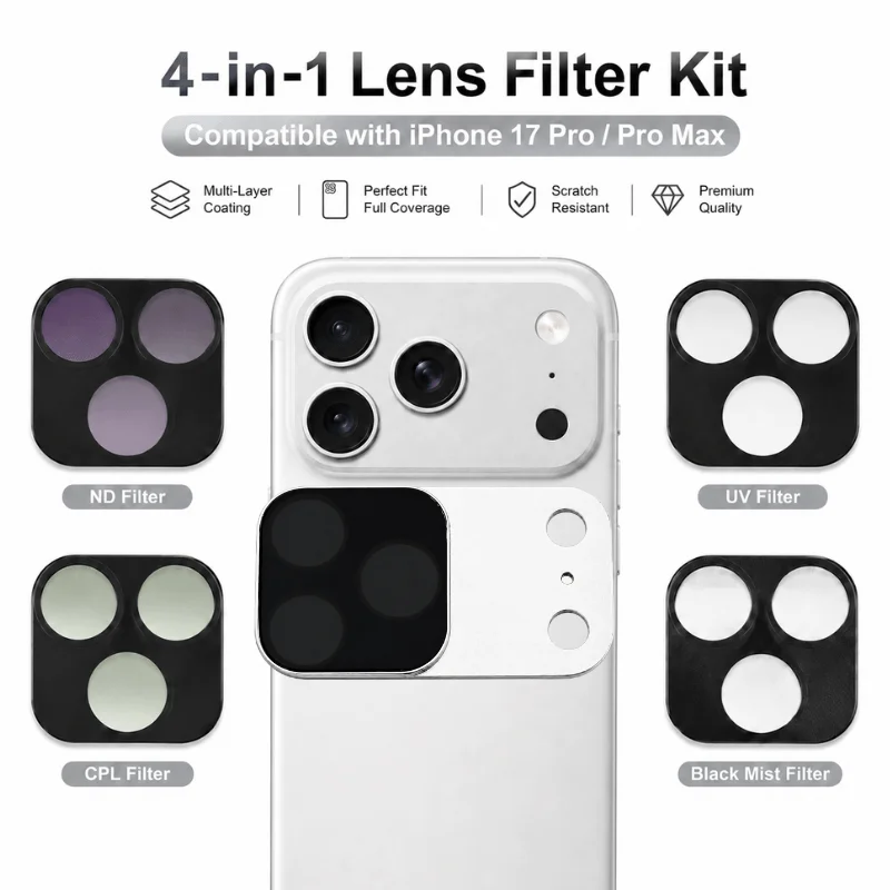 

4in1 Premium Optical Glass Magnetic Phone Lens Filter Set for iPhone17 Pro/ProMax,Full protection for daily shooting in one step